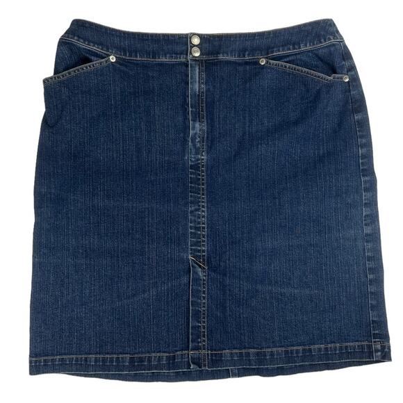 Lands' End Jean Skirt Knee Length Stretch Denim Snap Front Casual Women's‎ 14 - Picture 1 of 10